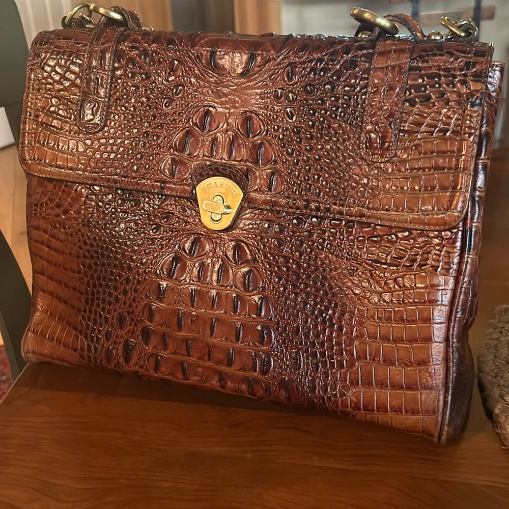 Brahmin ladies cognac colored embossed leather purse, in great shape.